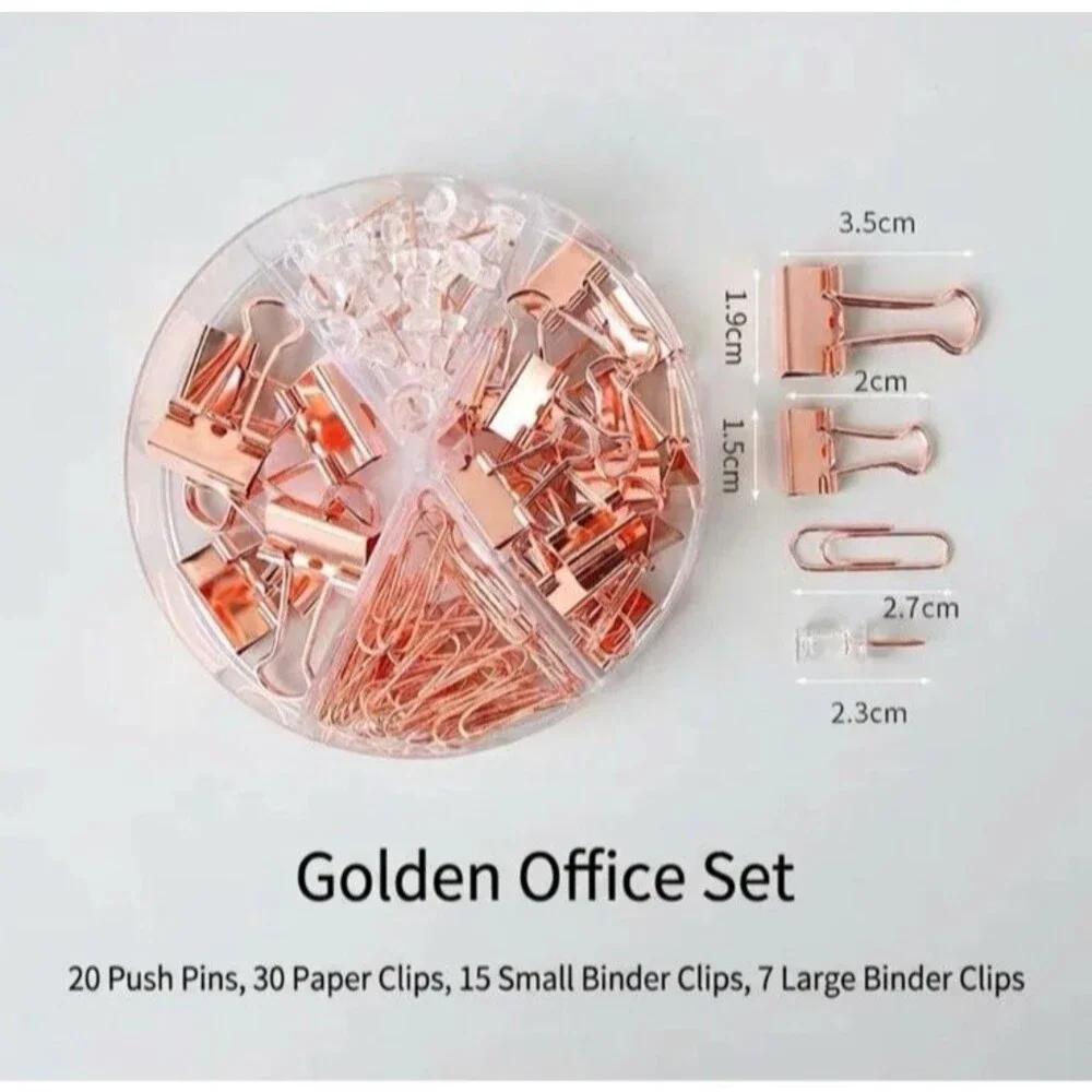 Rose Gold Binder Clips Paper Clips Push Pins Set Home Office School Supplies NEW